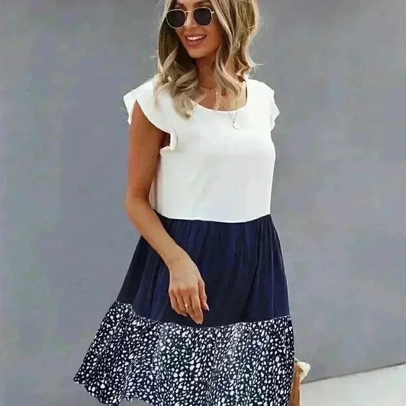 Blue & White Casual Womens Cut And Sew Babydoll Dress - Picture 1 of 5